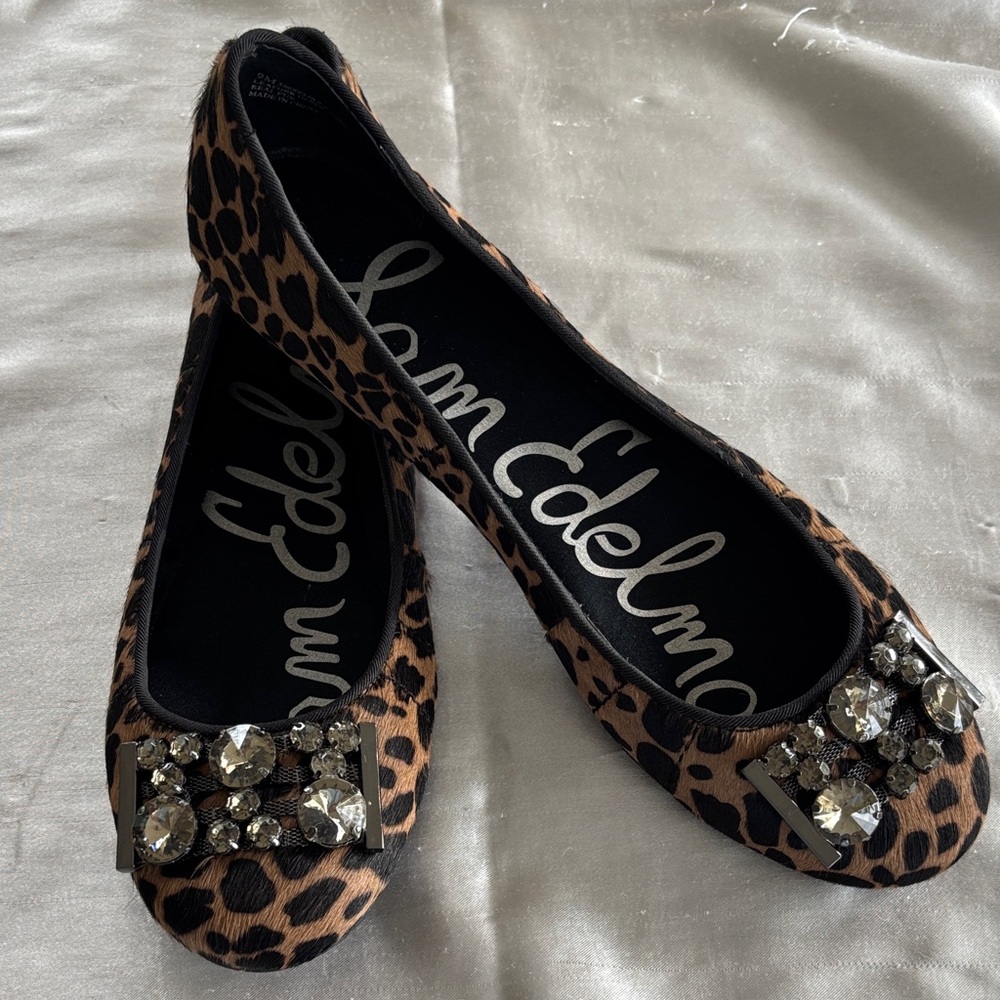 Sam Edelman Leopard Print Crystal-Embellished Ballet Flats - Brown & Black